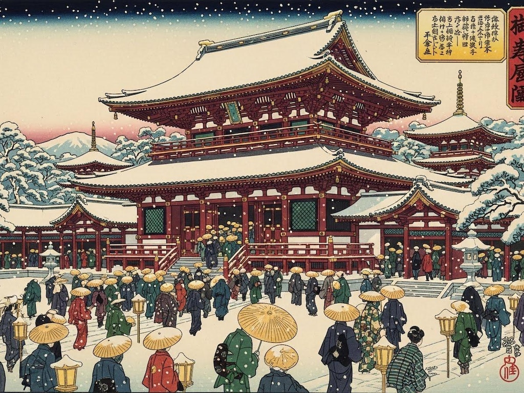 雪の参拝(２枚)