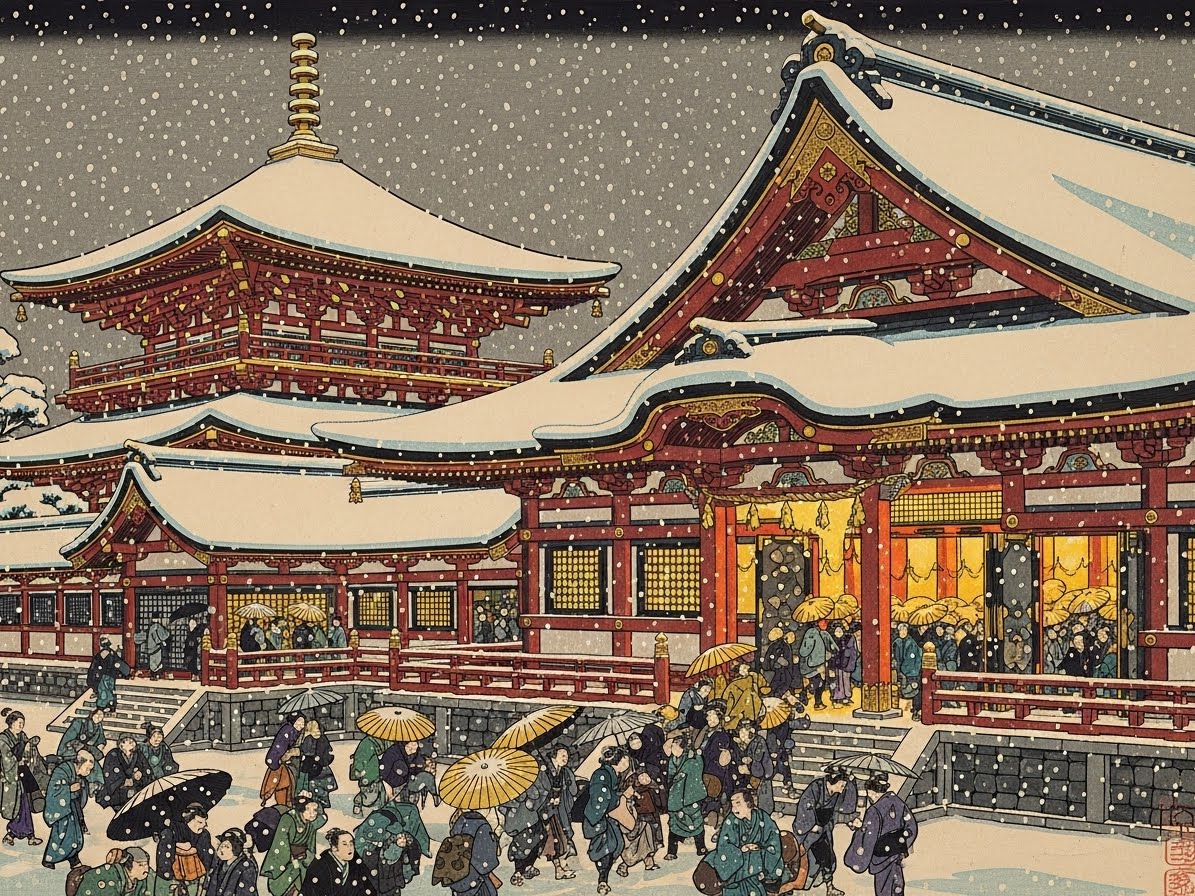 雪の参拝(２枚) | の人気AIイラスト・グラビア