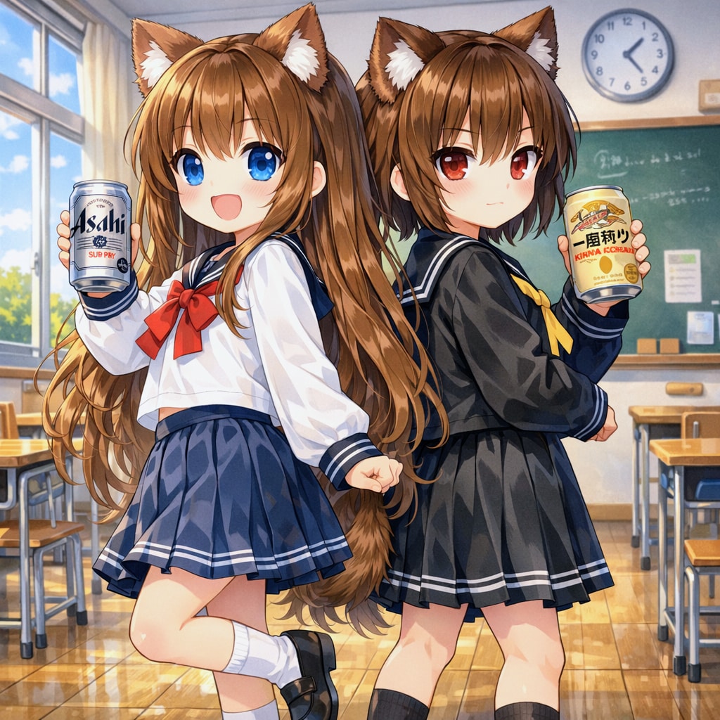 ビールな双子の小さな女の子たち | の人気AIイラスト・グラビア