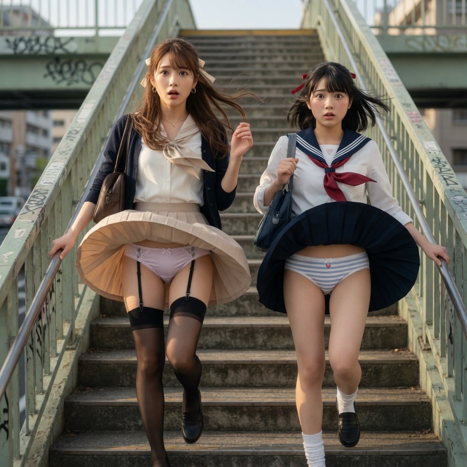 姉妹パンチラ　〜階段編〜