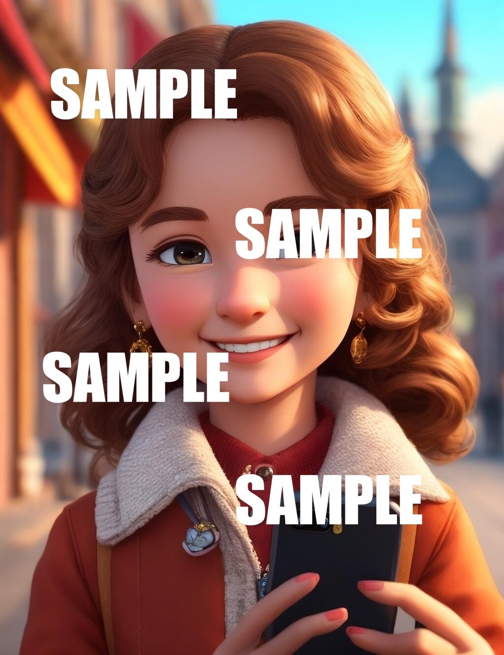 AI girl smartphone town