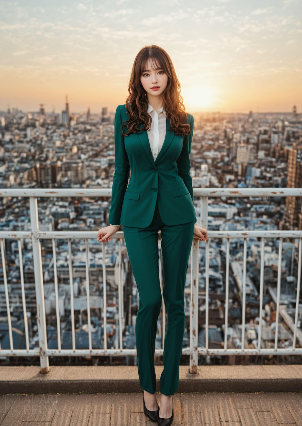 すみれ 屋上 グリーンスーツ 全身