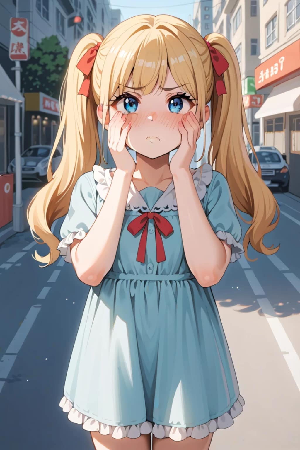 街中で真っ赤になっちゃう女の子🥺