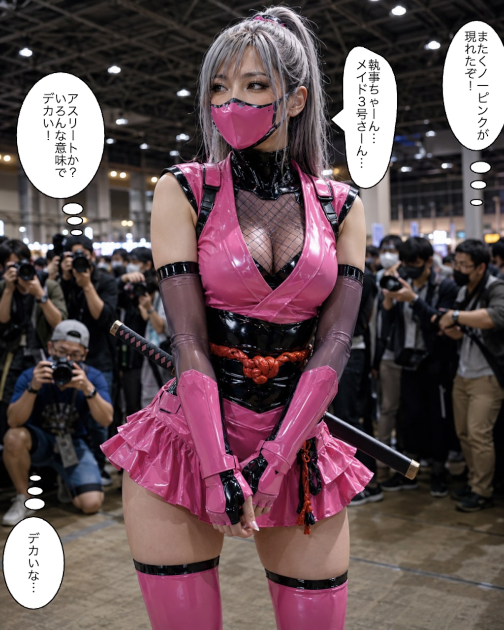 くノ一ピンクのコスプレで