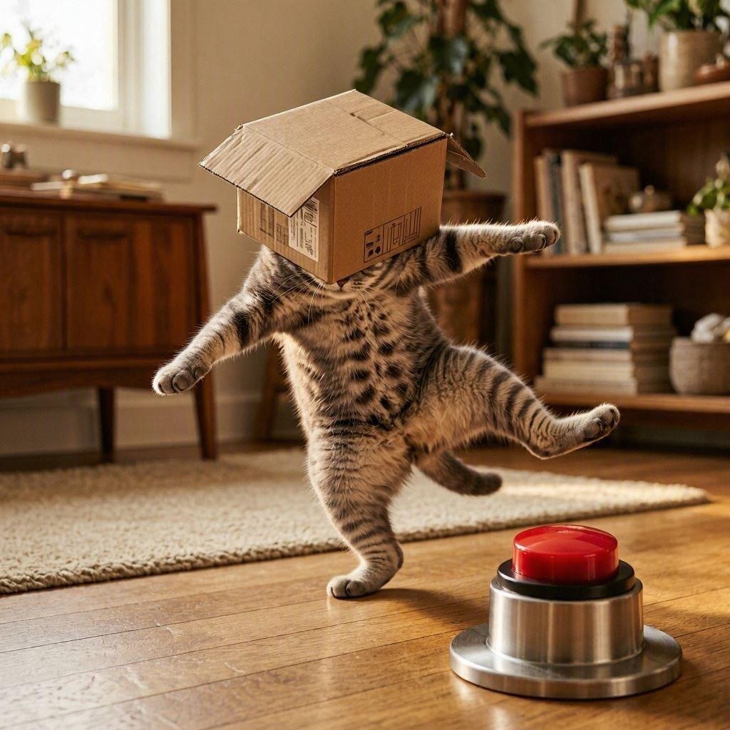 ボタンを押す猫