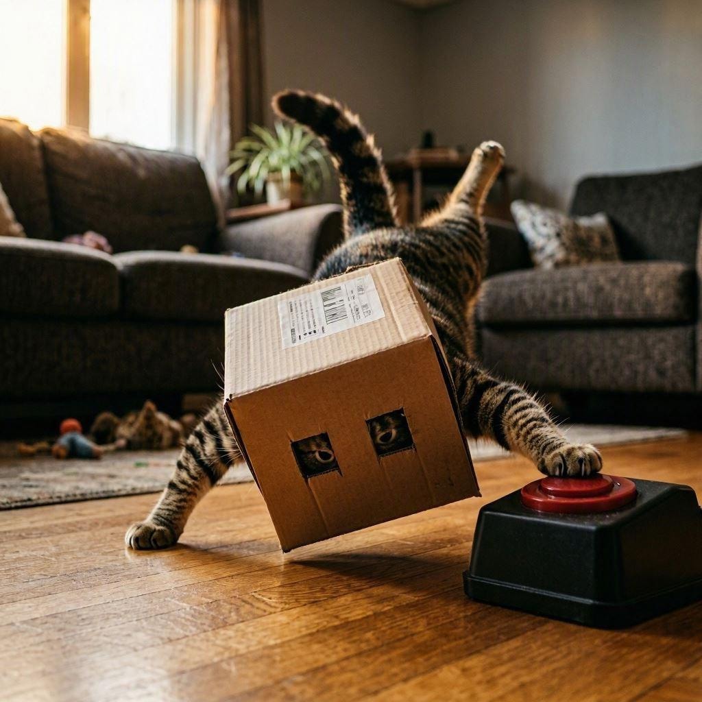 ボタンを押す猫