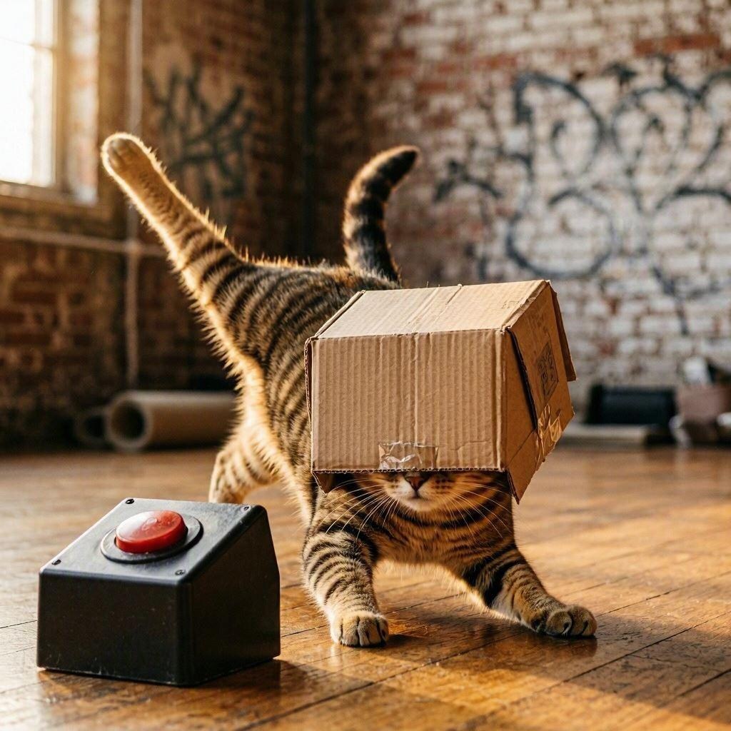ボタンを押す猫