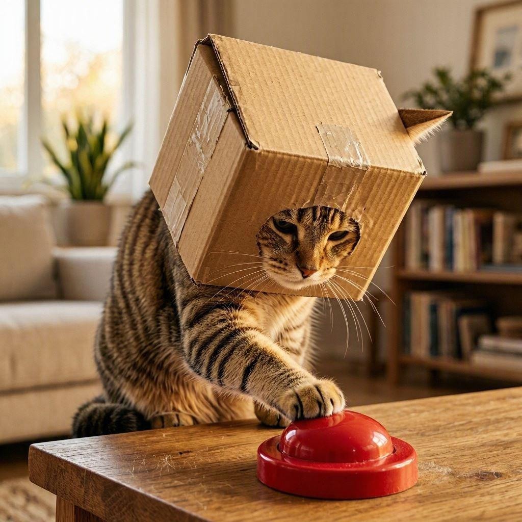 ボタンを押す猫