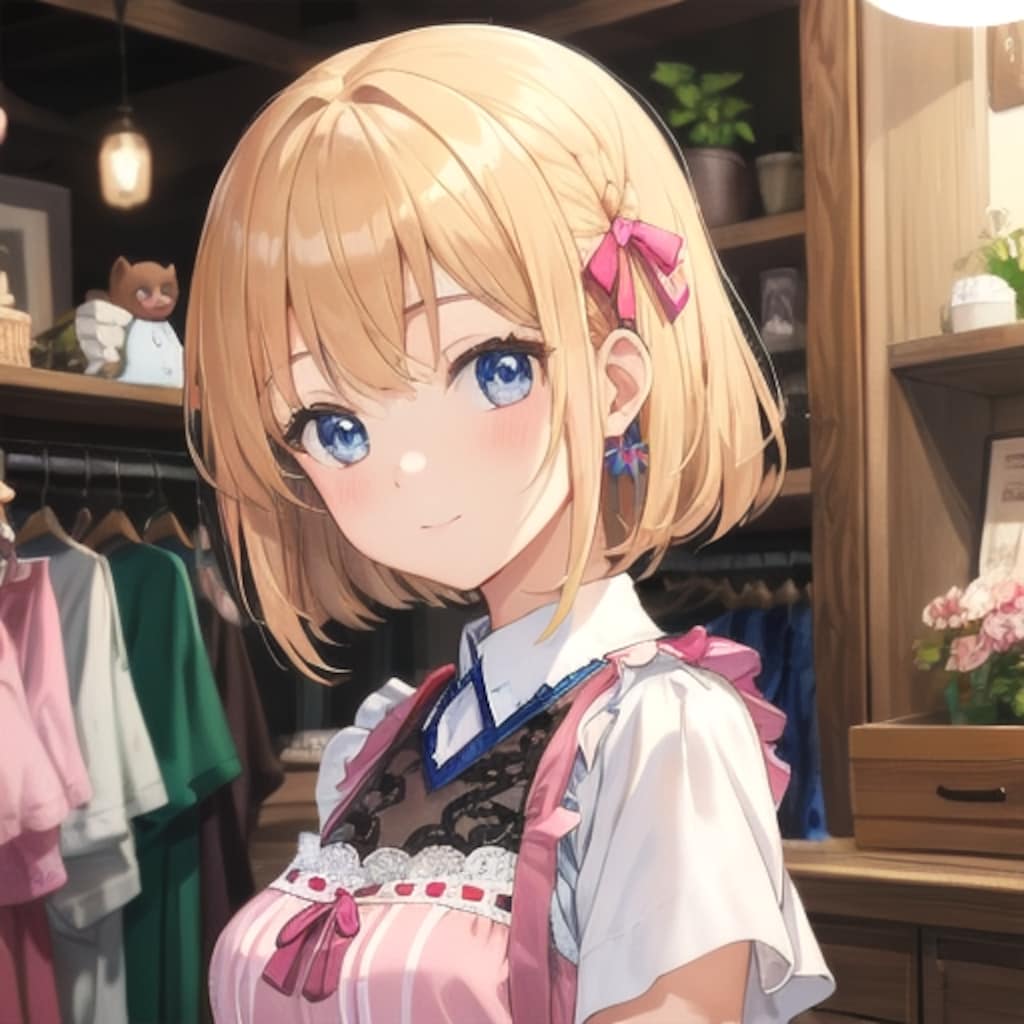 ピンクのリボンとエプロン