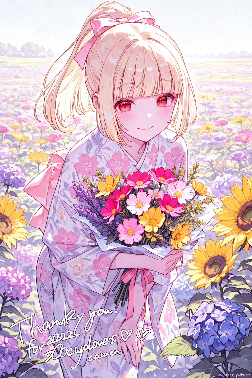 花束と金髪ちゃん