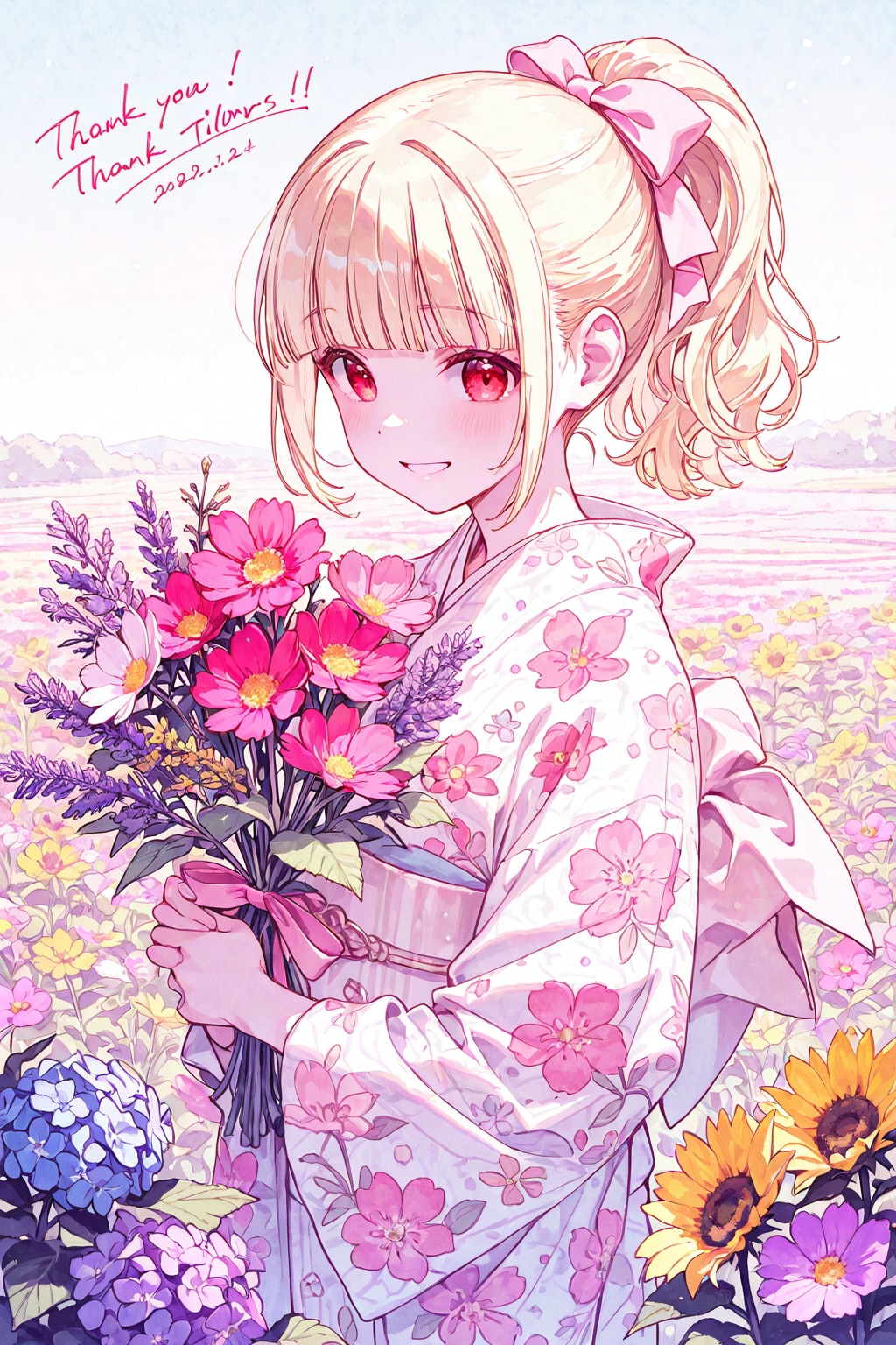 花束と金髪ちゃん
