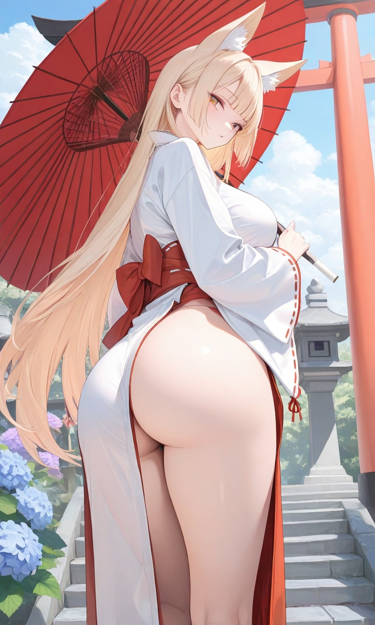 紫陽花の咲く参道にて