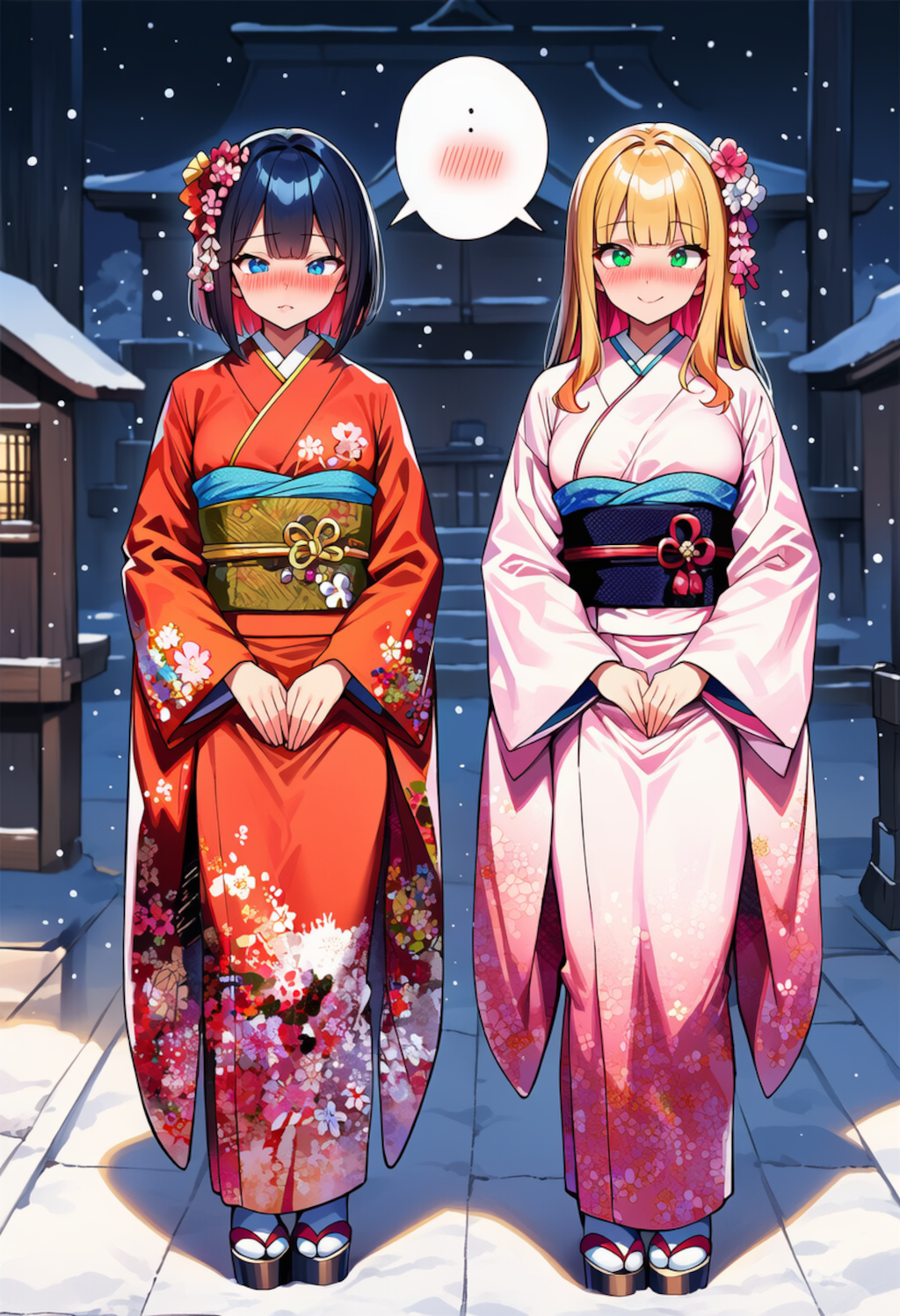 ずっ友でいられるように一番乗りで氏神様にお参りに来た二人組