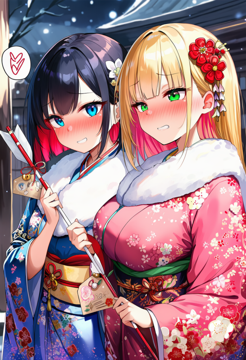 ずっ友でいられるように一番乗りで氏神様にお参りに来た二人組