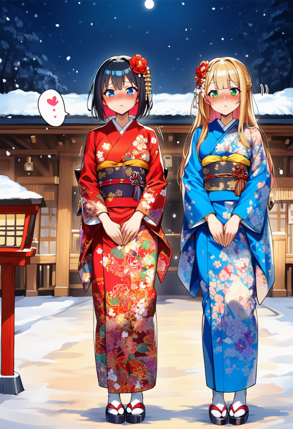 ずっ友でいられるように一番乗りで氏神様にお参りに来た二人組