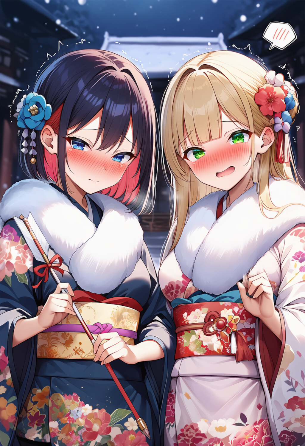 ずっ友でいられるように一番乗りで氏神様にお参りに来た二人組