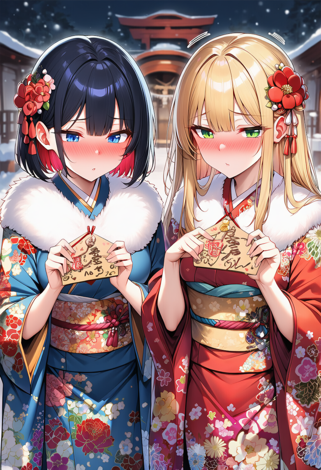 ずっ友でいられるように一番乗りで氏神様にお参りに来た二人組