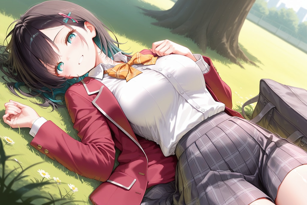 芝生の上　春の陽気