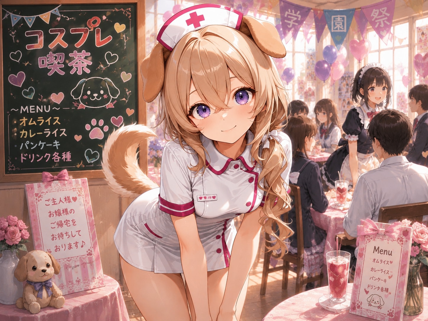 学祭のコスプレ喫茶でナースコス(∩´∀`∩)💕