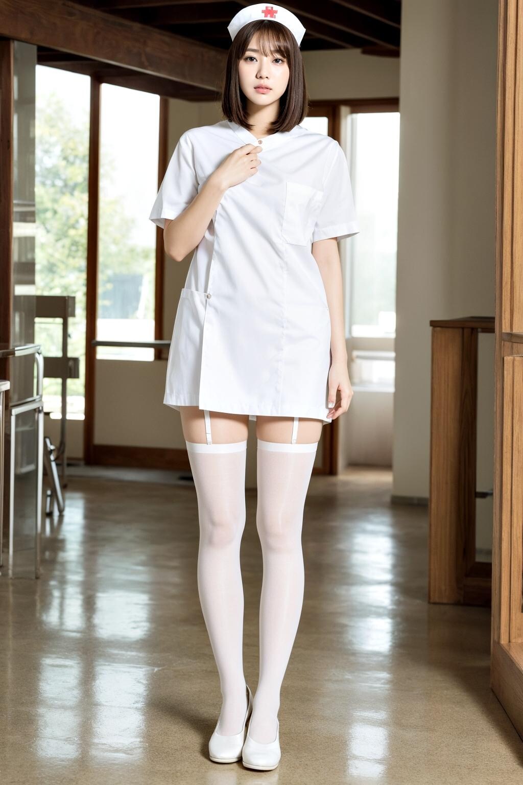 ナースのミニスカート美脚