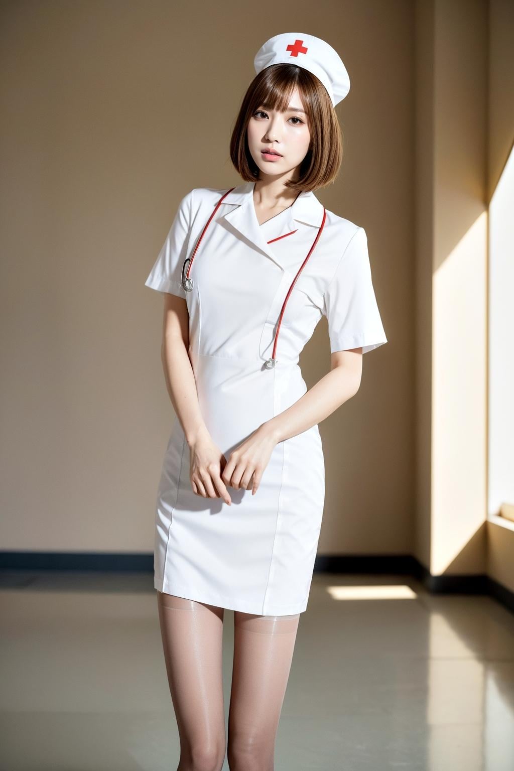 ナースのミニスカート美脚