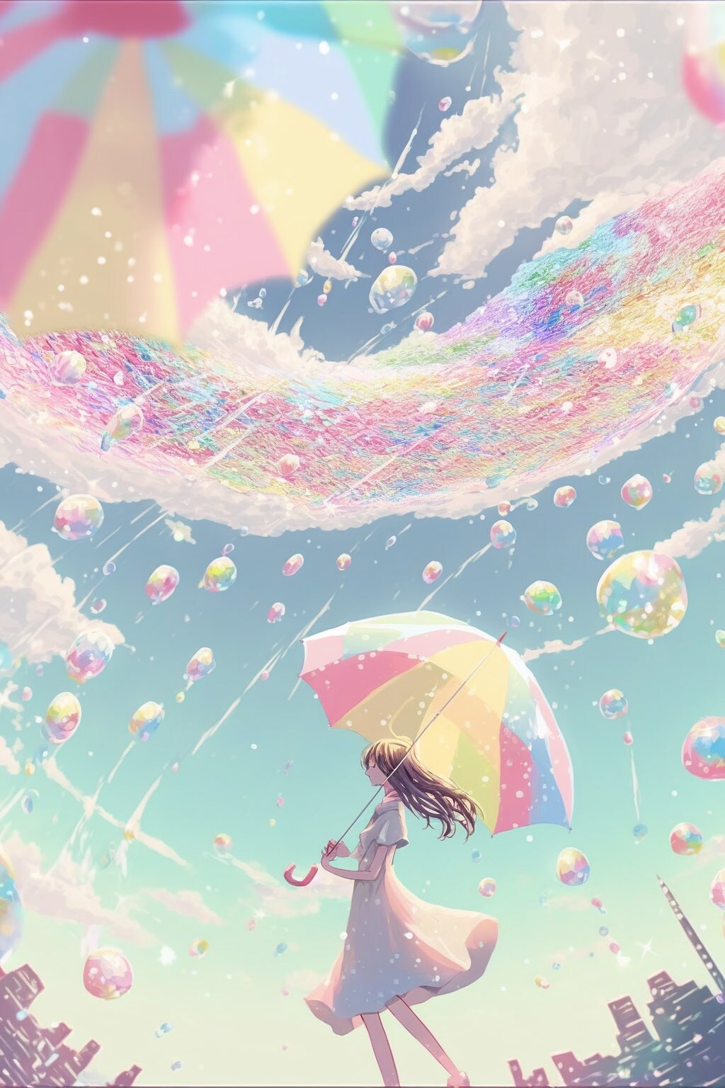 泡の空の色は虹色に染まる