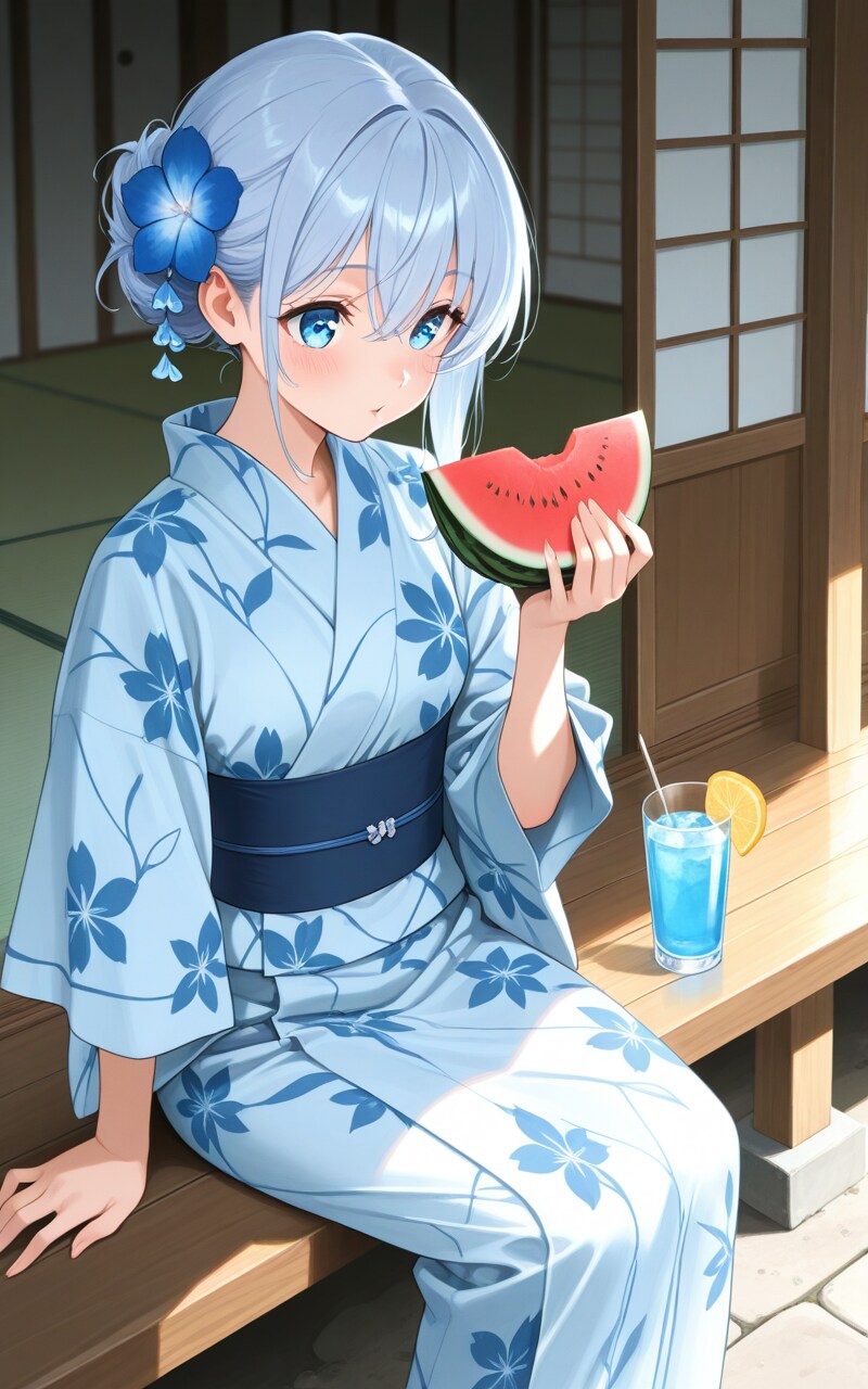 浴衣とスイカ（涼）