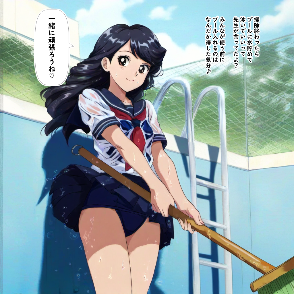 一緒にプール掃除
