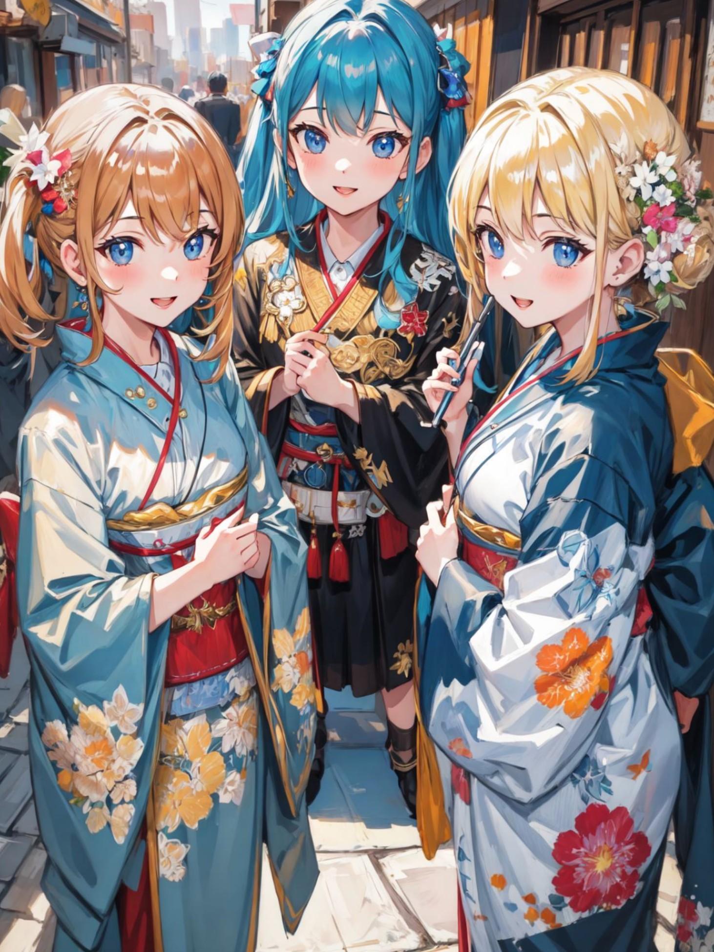 着物でハーレムデート