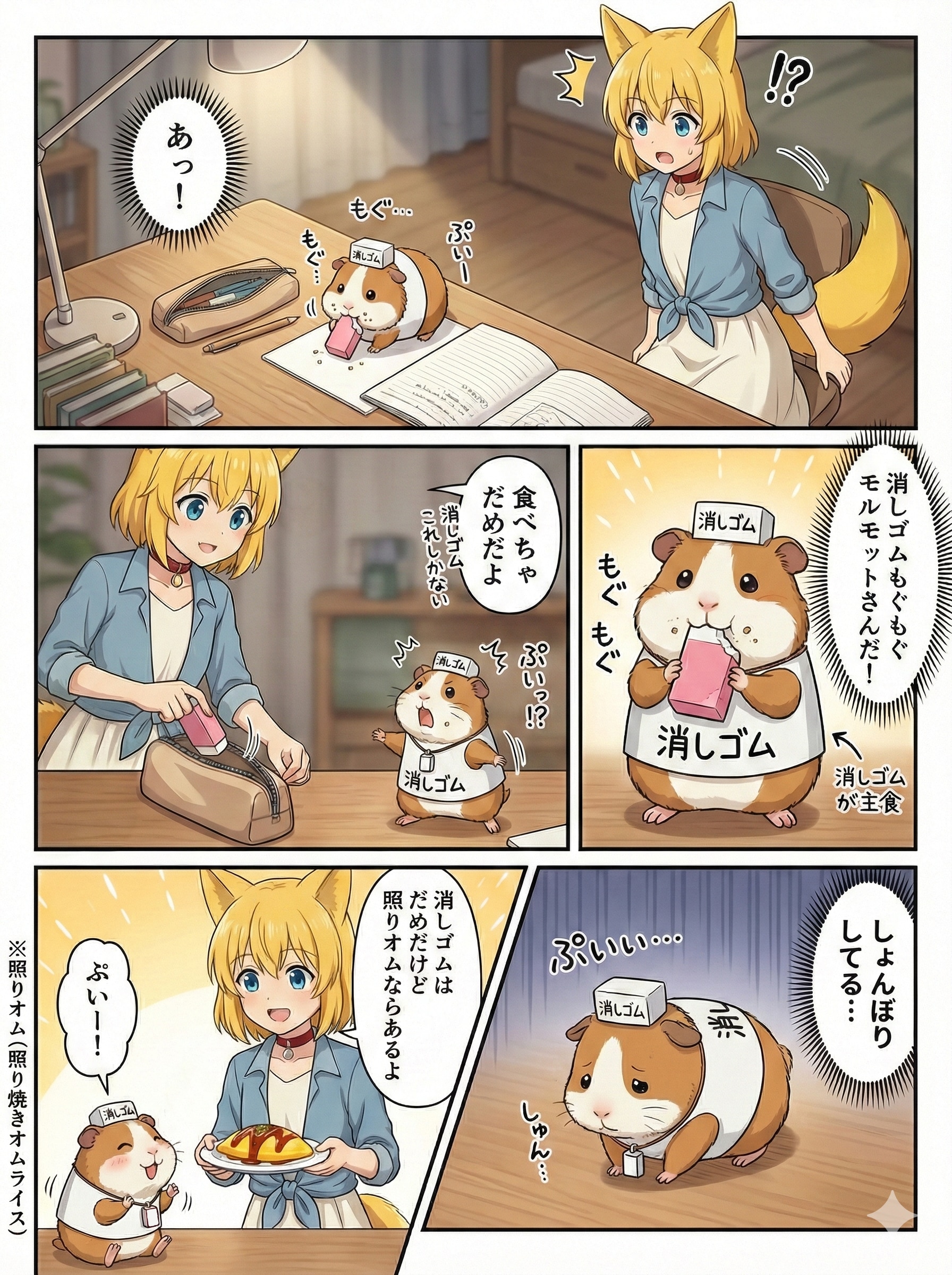 消しゴムもモルモットさんの胃袋も両方守ったキツネ | の人気AIイラスト・グラビア