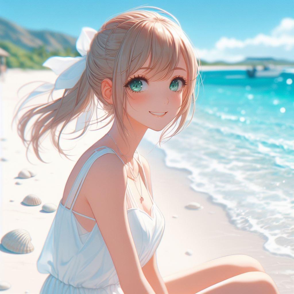 透き通るような海と金髪ポニテガール🏝️