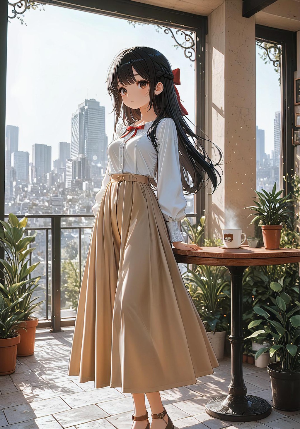 朝陽のロングスカート