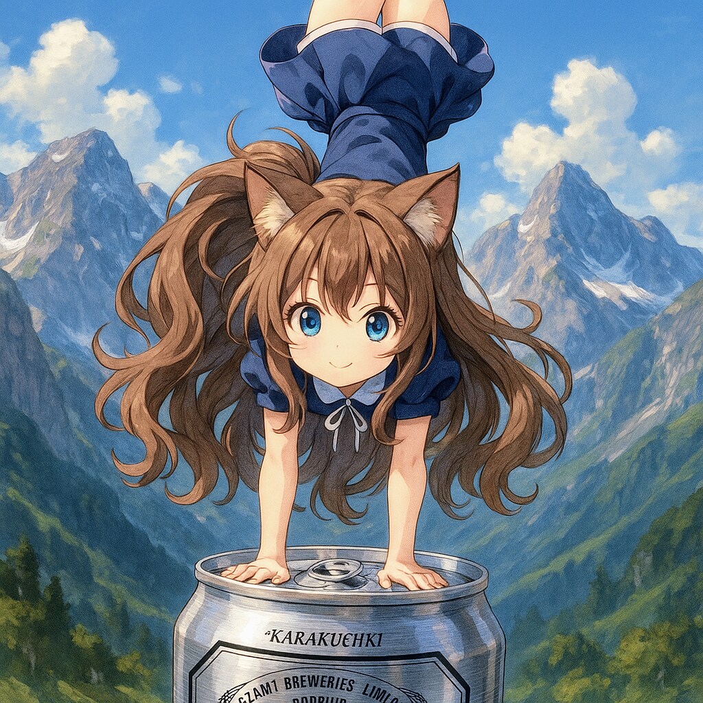 山のなかで逆立ちする小さな女の子