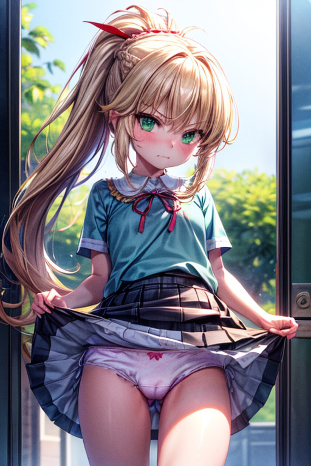 ロリモードレッドスカートたくし上げ