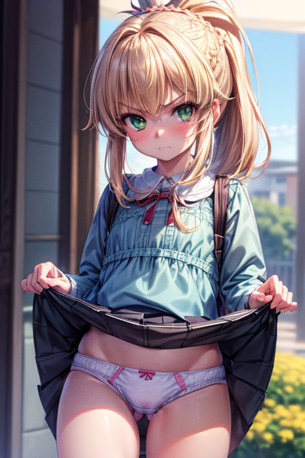 ロリモードレッドスカートたくし上げ