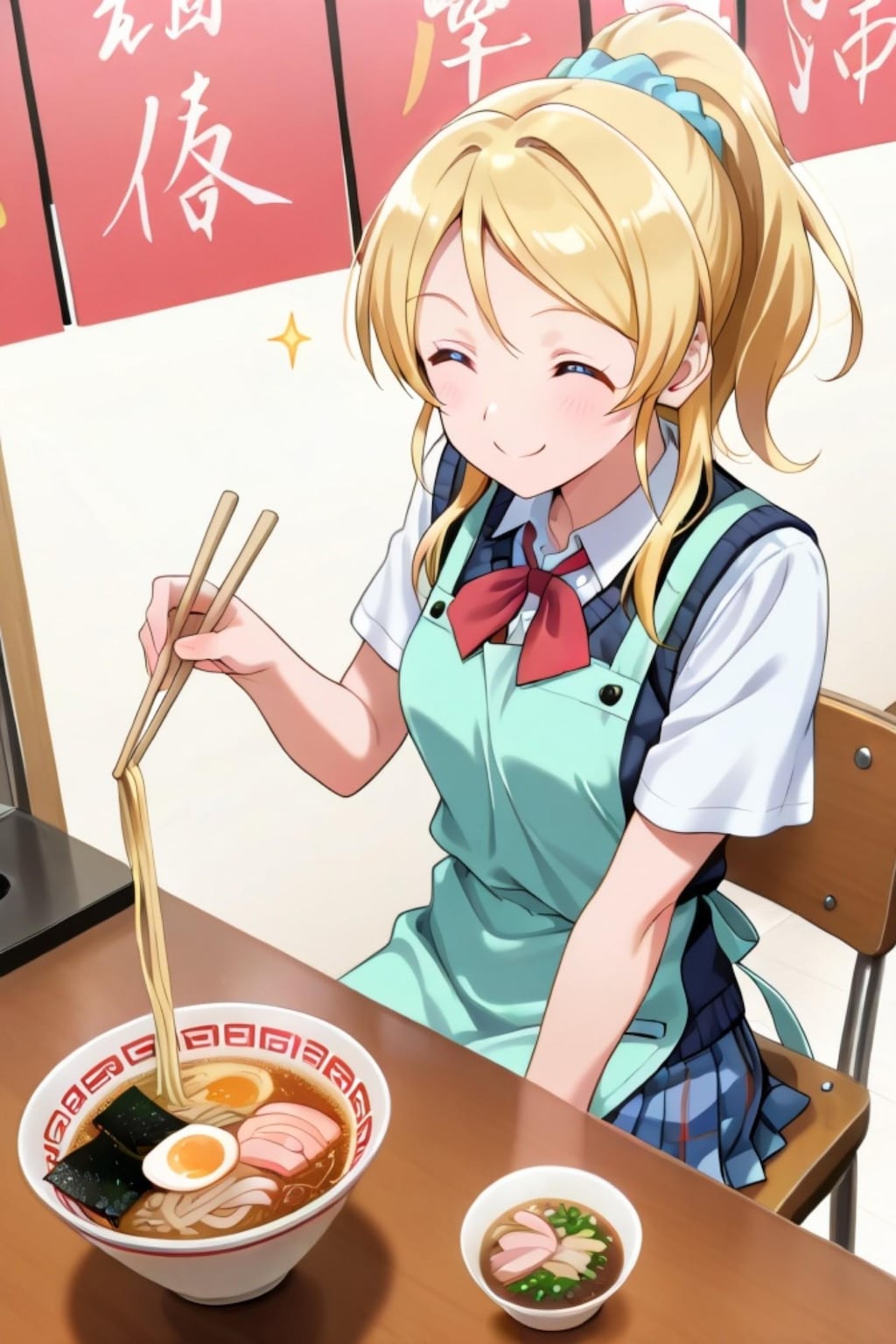 ラーメンを食べる絢瀬絵里