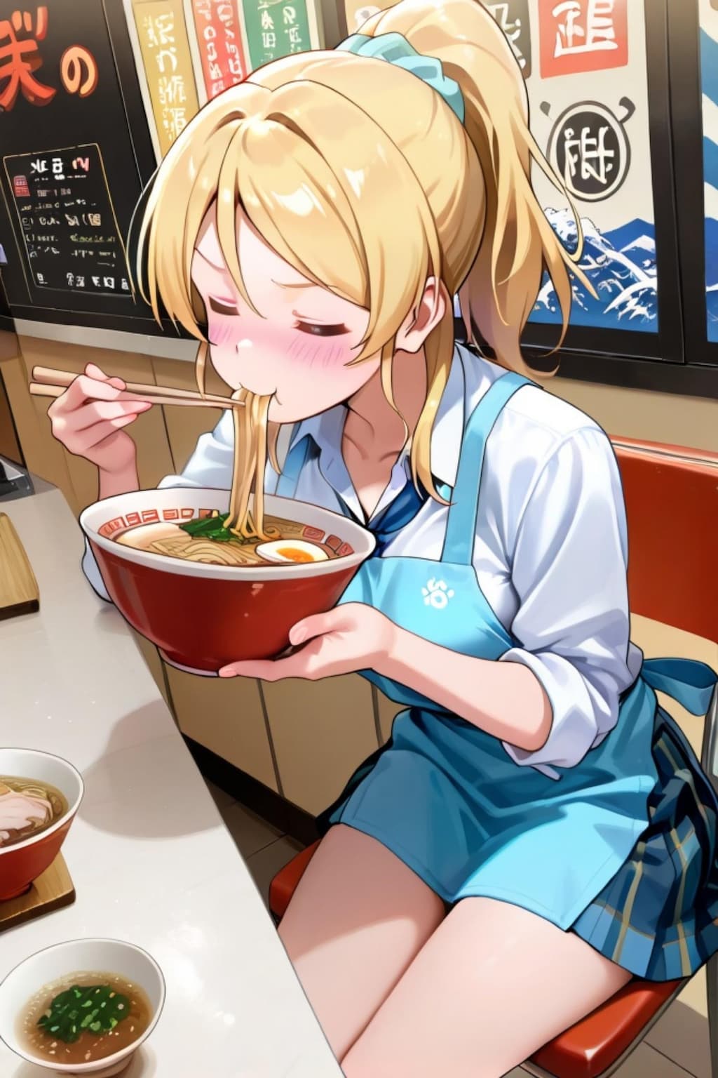 ラーメンを食べる絢瀬絵里