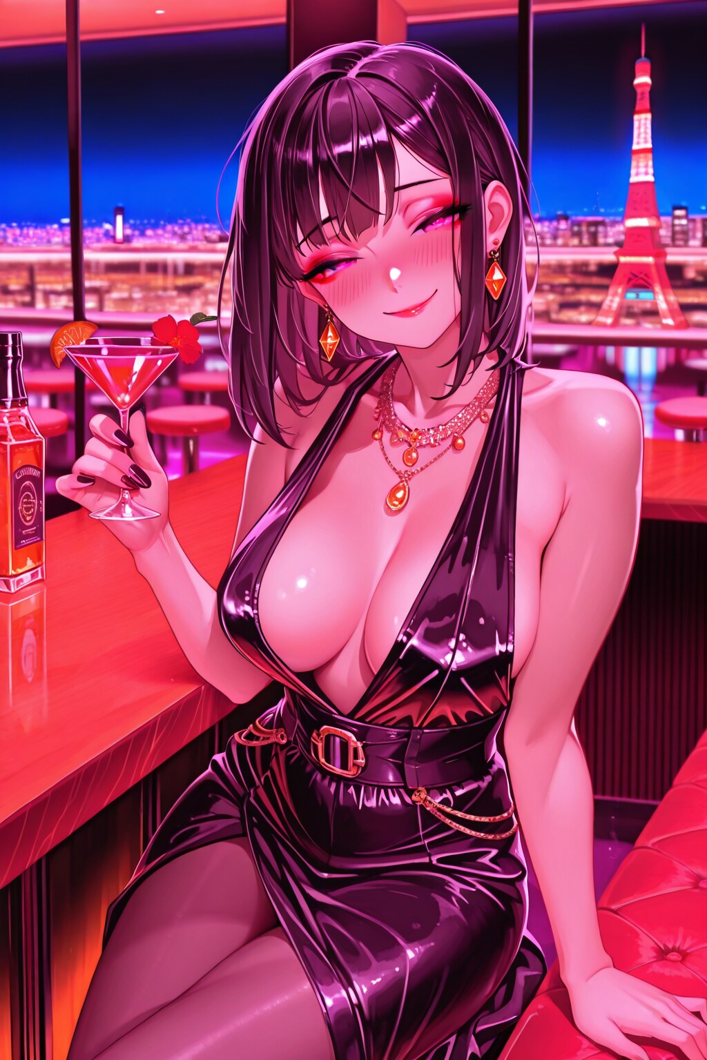 カクテルに酔いしれる港区女子ECHIDNAキャバ嬢🍷👗🗼🌃❤️