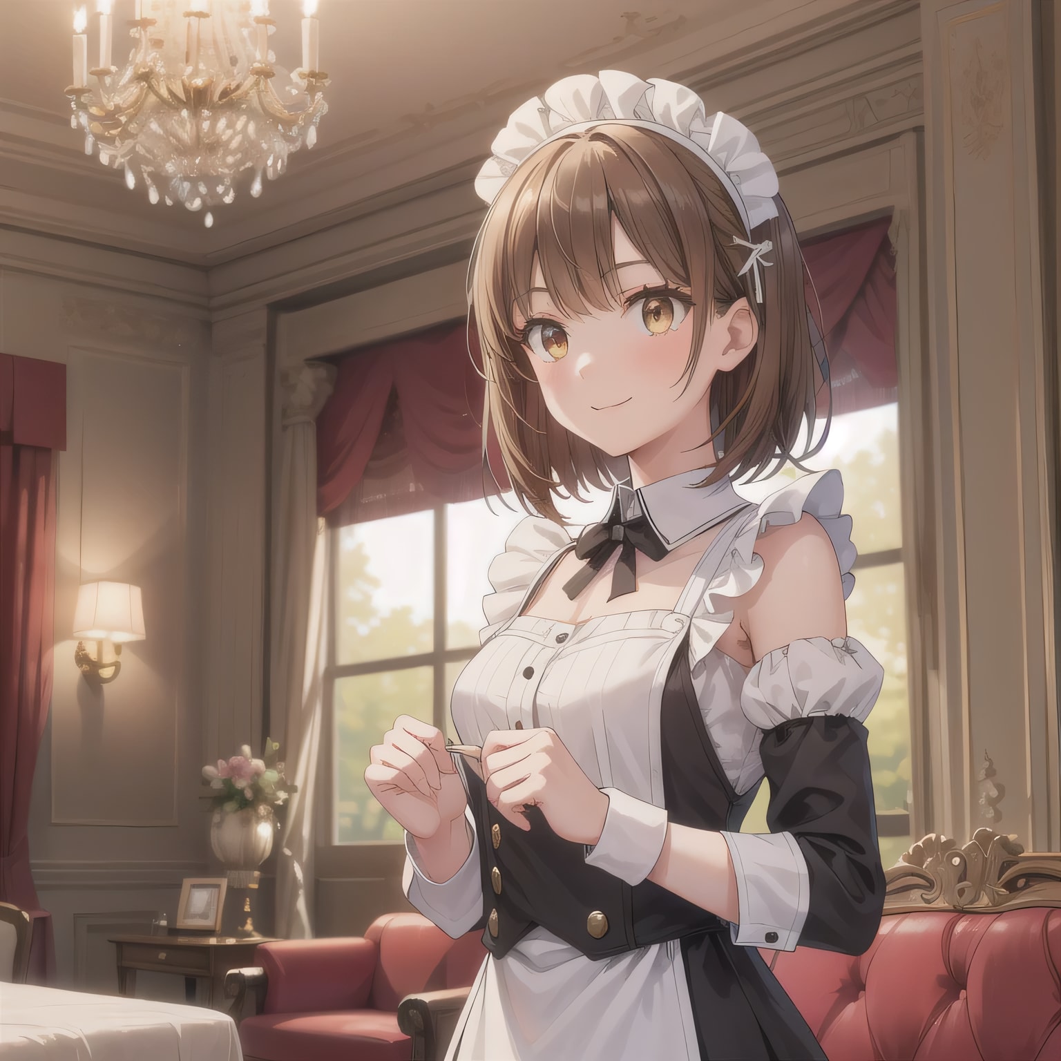 茶髪ボブでメイド服の少女１３ | の人気AIイラスト・グラビア