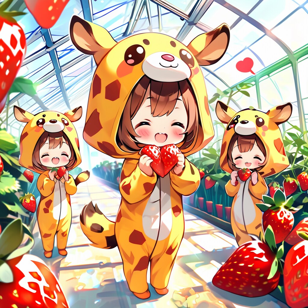 いちご狩りキリン着ぐるみちび子ちゃん