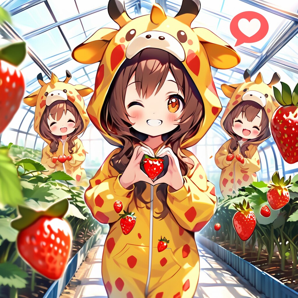 いちご狩りキリン着ぐるみちび子ちゃん
