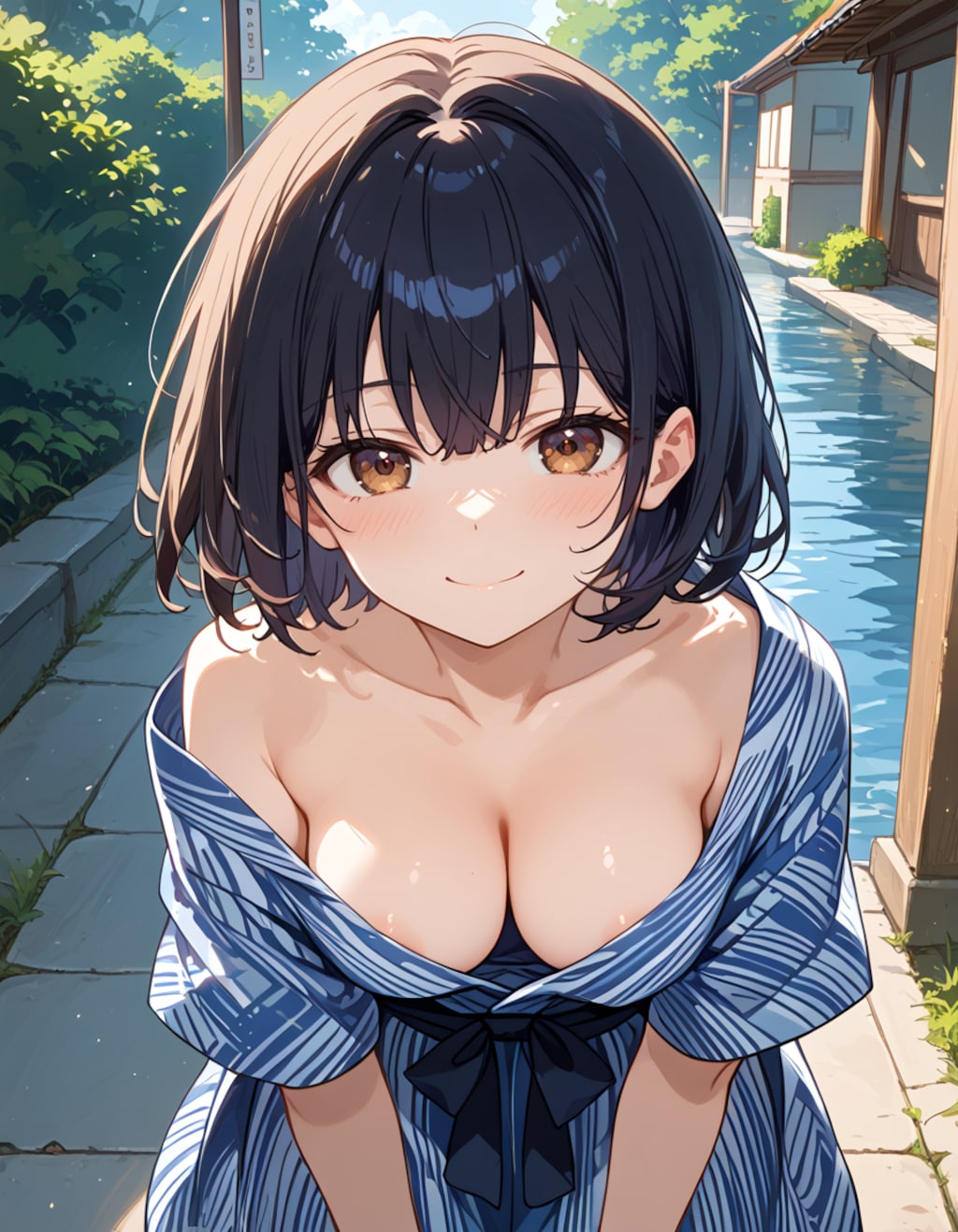 童顔巨乳黒髪美少女の胸チラ