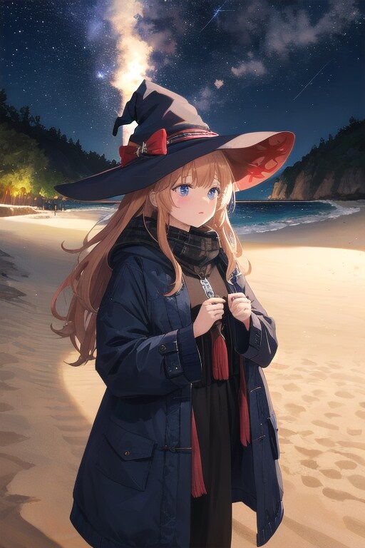 砂浜の魔女と星空 | の人気AIイラスト・グラビア