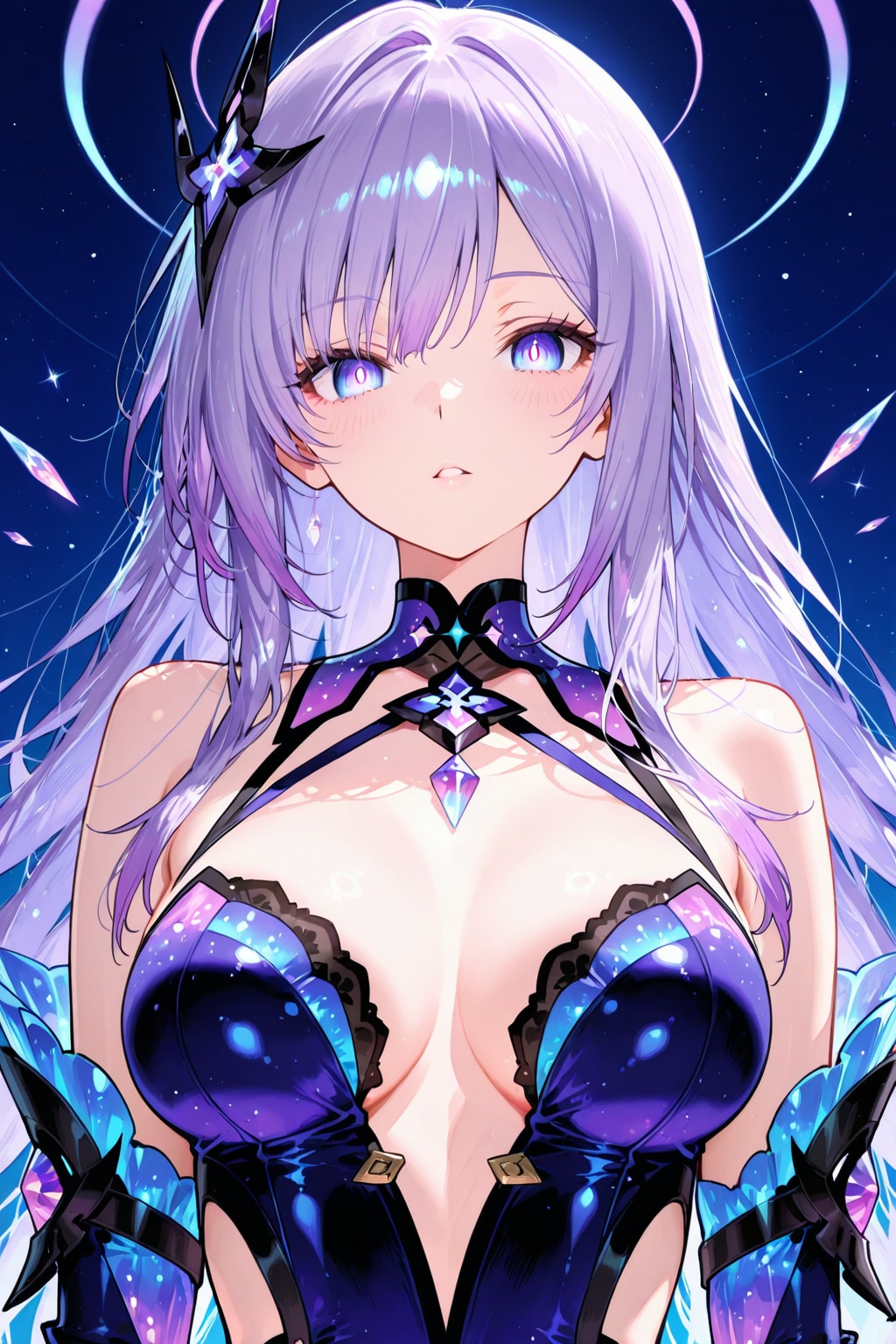 deep bluish-purple long hair