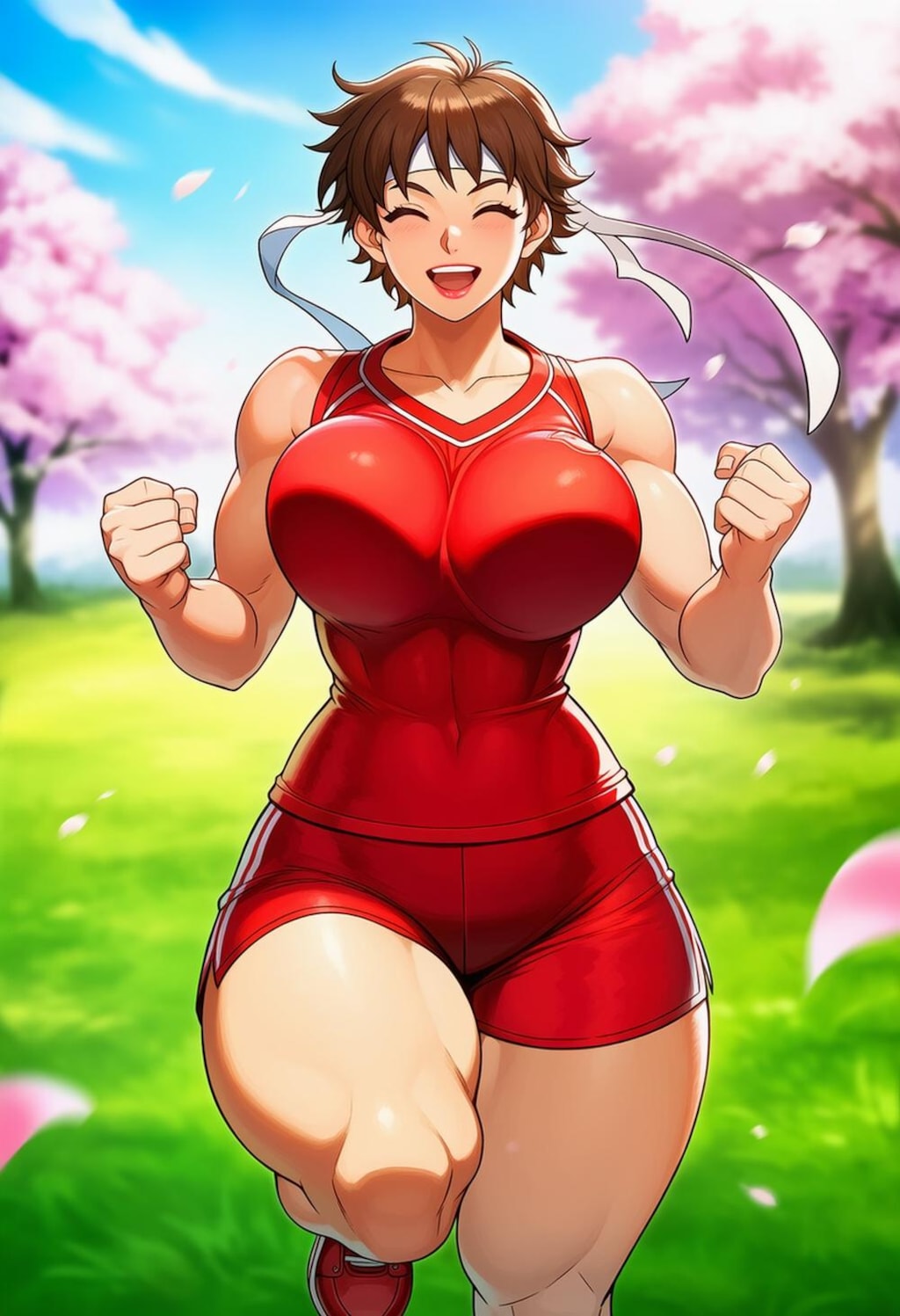 桜を走るスニーカー体操服コスプレブルマ人妻