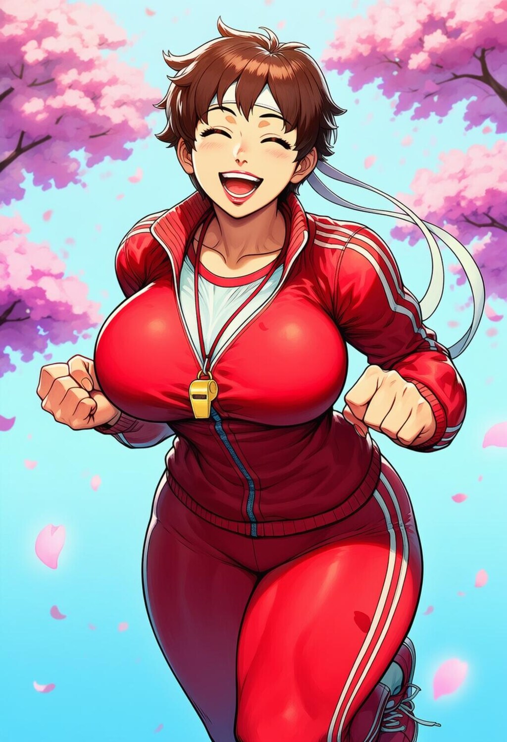 桜を走るスニーカー体操服コスプレブルマ人妻