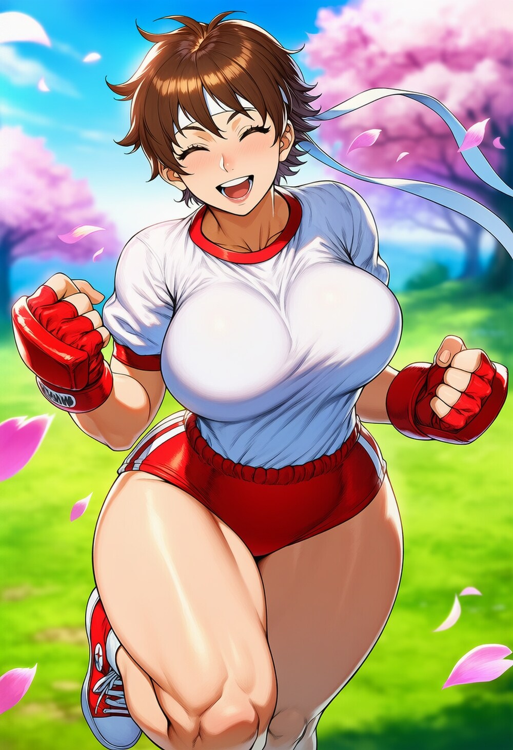 桜を走るスニーカー体操服コスプレブルマ人妻