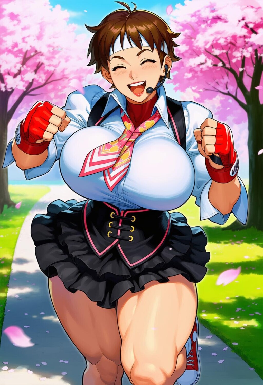 桜を走るスニーカー体操服コスプレブルマ人妻