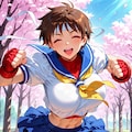 桜を走るスニーカー体操服コスプレブルマ人妻 2枚目