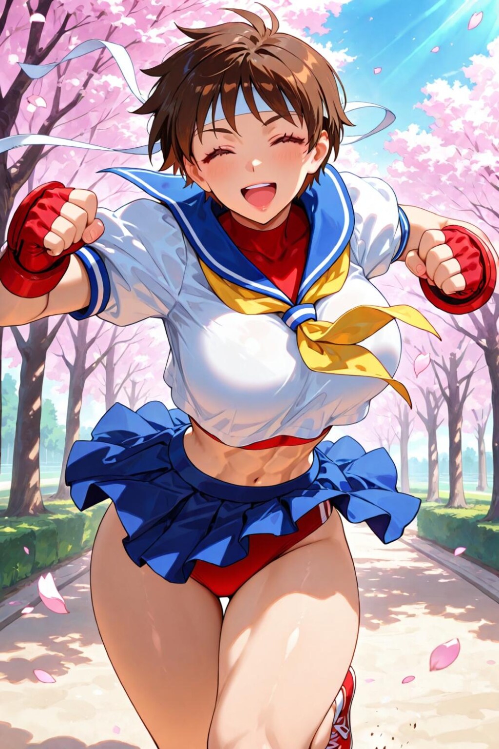 桜を走るスニーカー体操服コスプレブルマ人妻
